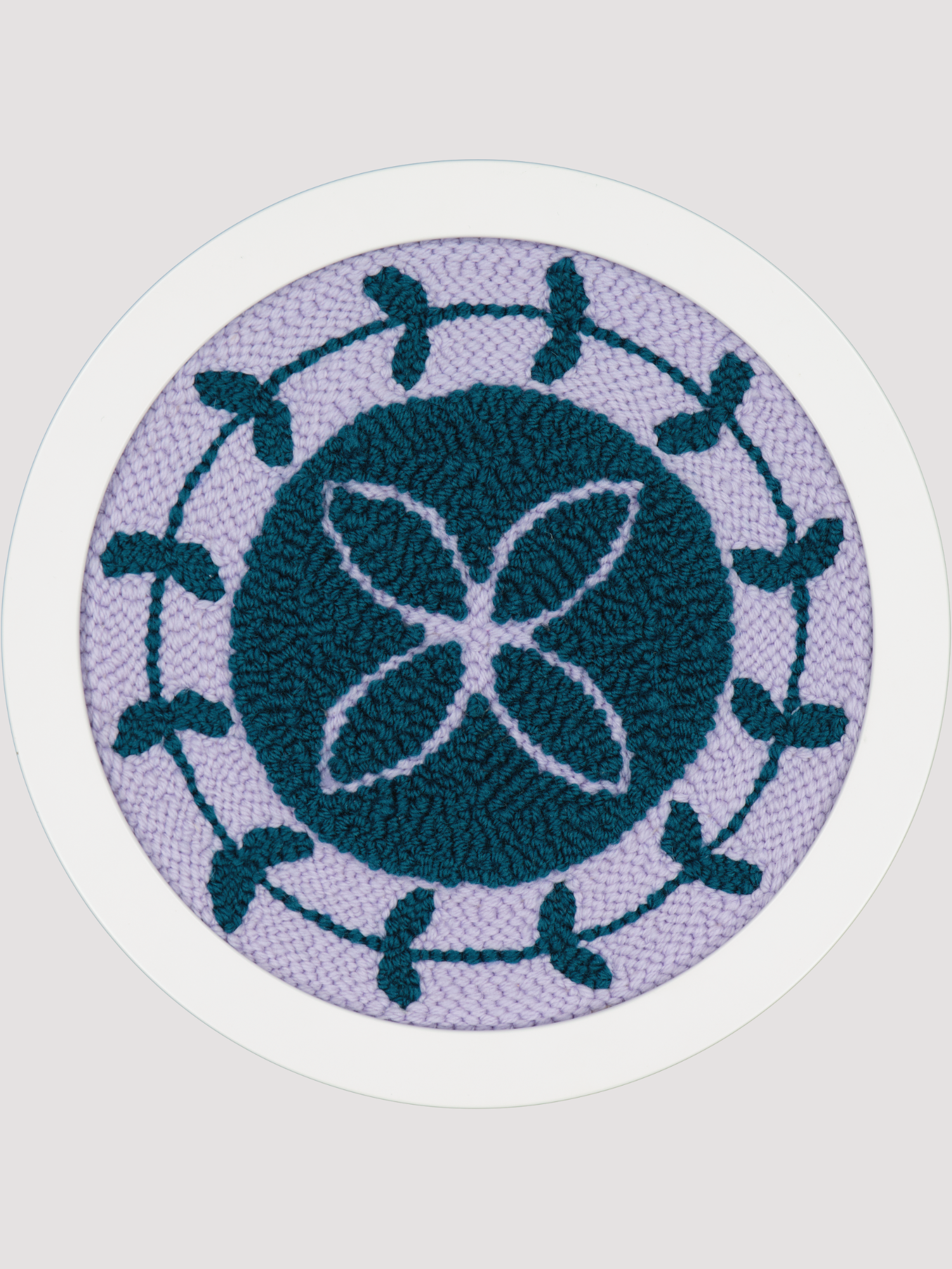 Round lilac and navy Polyneisian inspired art piece